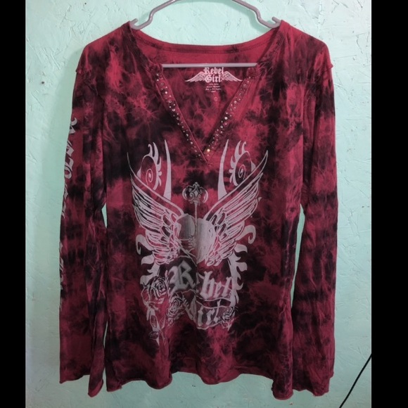 Rebel Girl Tops - Red and black tiedye long sleeve biker top